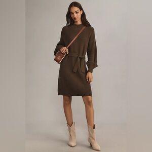 Anthropologie Maeve Long-Sleeve Mock-Neck Tie-Waist Mini Dress green
Size XS